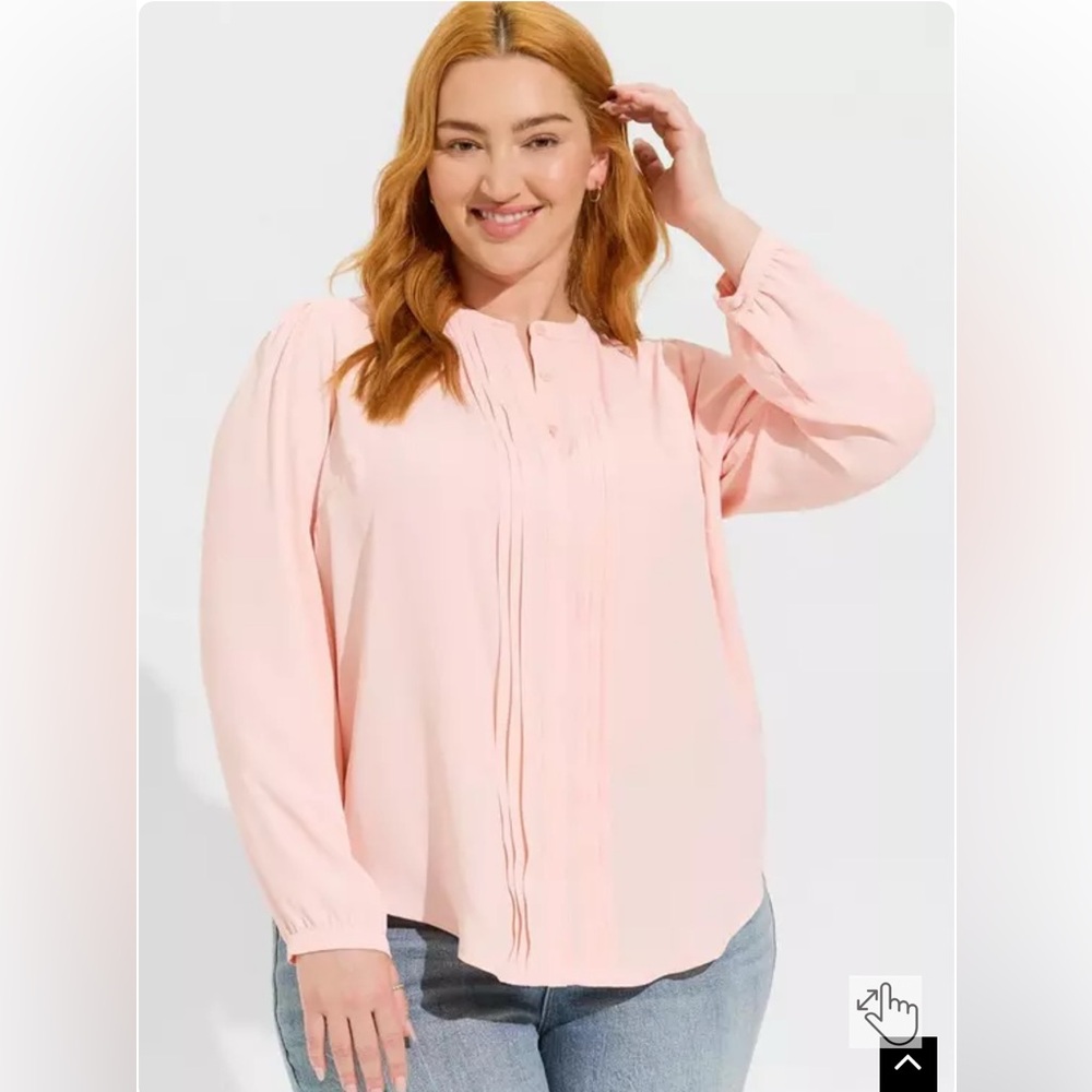 Torrid Pink Pintuck Long-Sleeve Top 1X
